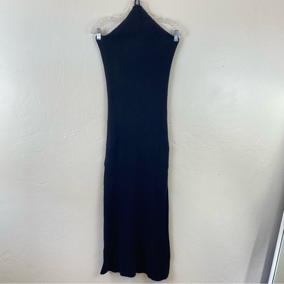 Free People Beach Size XS Black Ribbed Cotton Knit Halter Neck Side Slit Dress - Picture 1 of 7